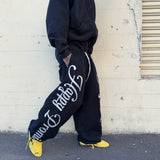 Black Embroidered "HAPPY PROMISE" Sweats