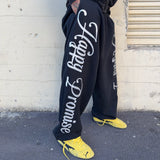Black Embroidered "HAPPY PROMISE" Sweats
