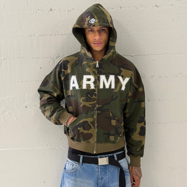 Camo "ARMY" Rhinestone Zip Hoodie